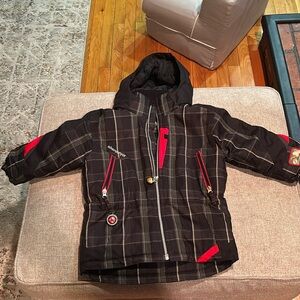 Black, white and red kids size 4 Obermeyer ski jacket